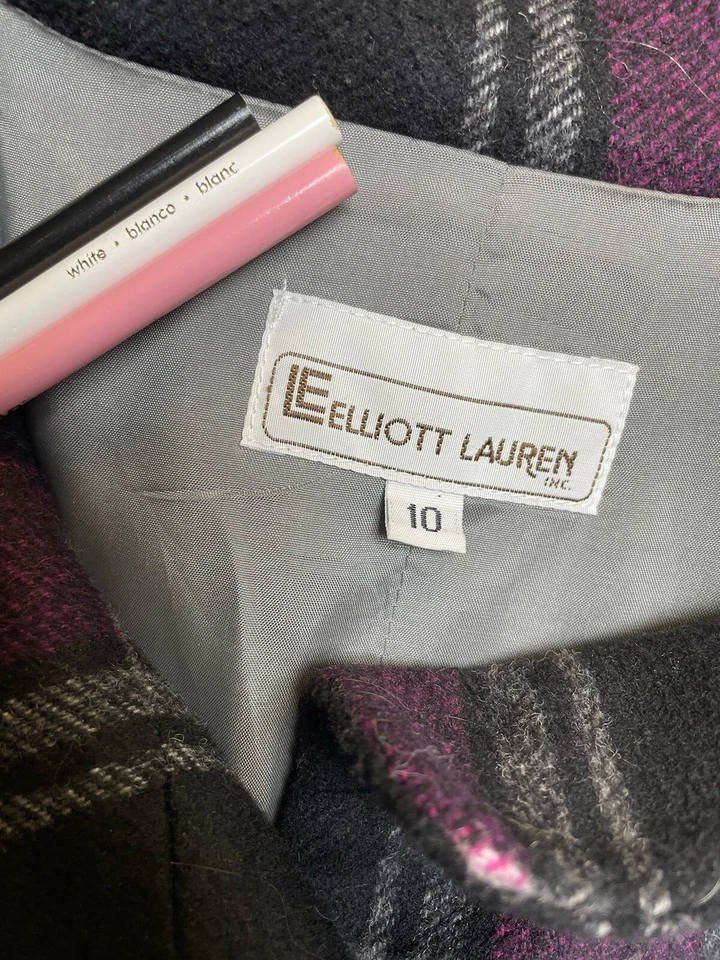 Elliott Lauren Jacket Size 10 Plaid Wool Blend Women’s Vintage Coat Pockets - Image 2 of 4