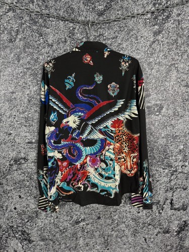 Rare Vintage Just Cavalli Long Sleeve Designer Shirt Tattoo Leopard Print Sz XL - Picture 13 of 18