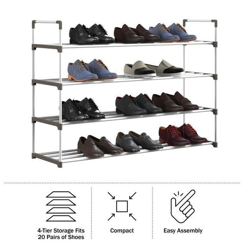 4-Tier Shoe Rack Organizer Holds 20 Pairs Space Saving Storage Solution New - Picture 5 of 8