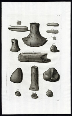 Antiker Druck-Mineral-Stein-Artefakt-Axt-Rumphius-Maria Sybilla Merian-1741