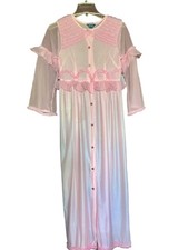 VINTAGE SHEER NYLON CHIFFON PEIGNOIR LONG ROBE BLUSHING PINK SIZE S BARBIECORE