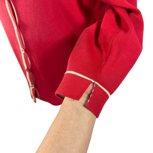 Lanvin Cardigan Sweater Sz 6-8 Silk Blend Red Button Up 3/4 Sleeve Size 38 FR - Picture 4 of 13