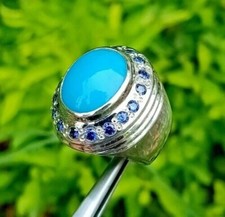 Hussaini Feroza Stone Ring Real Blue Turquoise Unisex Ring Silver Handmade Ring