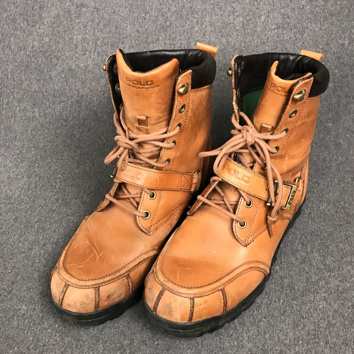 Men's 12 D Polo By Ralph Lauren Brown Leather Lace Up Country Ranger Ankle  Boots