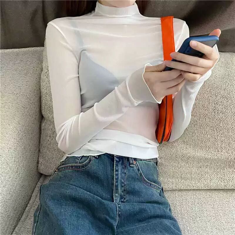 white high neck mesh top