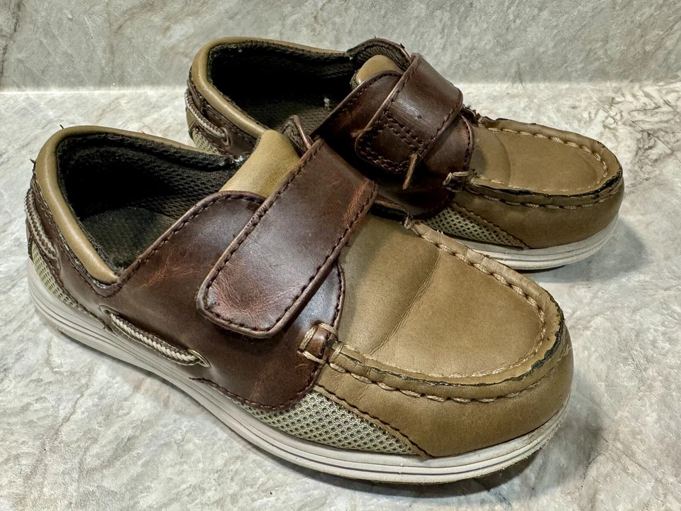 SmartFit Shoes Youth Boys Size 10 Loafers Brown Faux Leather Hook & Loop Straps - Image 2 of 4