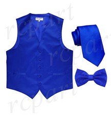 New Men's Solid Tuxedo Vest Waistcoat Necktie  Bowtie Set Party Prom Royal Blue