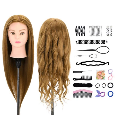 NEVERLAND BEAUTY & HEALTH 24'' Real Hair Training Head Hairdressing Salon Practice Mannequin Doll + Clamp