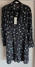 Uniqlo Floral Shirt Dress Women M Black Long Sleeve Collared Mini Retro NWT