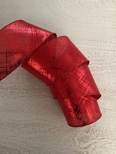 5 YARDS CHRISTMAS RED SHIMMER PRINT WIRED EDGE RIBBON,  2 1/2" Wide