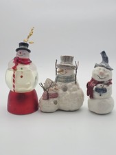 Ceramic Snowman Figure Glitter Lot Of 3 Christmas Holiday Winter Decoration.