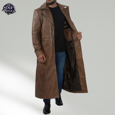 Men's Brown Genuine Sheepskin Leather Trench Coat | 80s Vintage