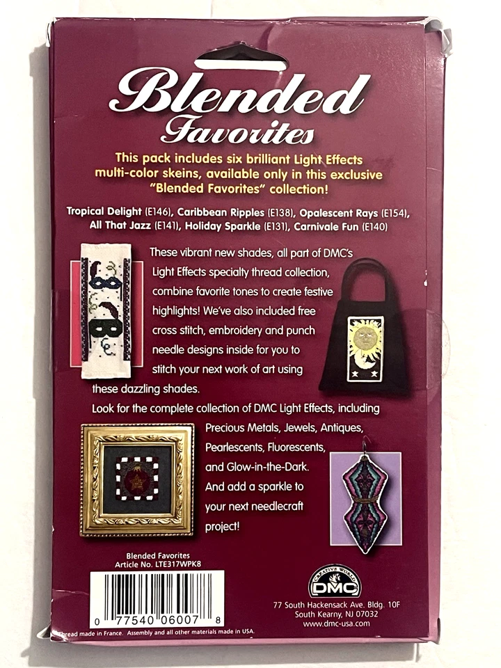 DMC LIGHT EFFECTS BLENDED FAVORITES- 6 SIX STRAND SKEINS 8.7 YARDS EA. + DESIGNS - Image 3 of 3