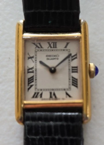 Vintage Seiko Womens Tank Watch 1400-5039 Roman Dial Cabochon Crown Japan