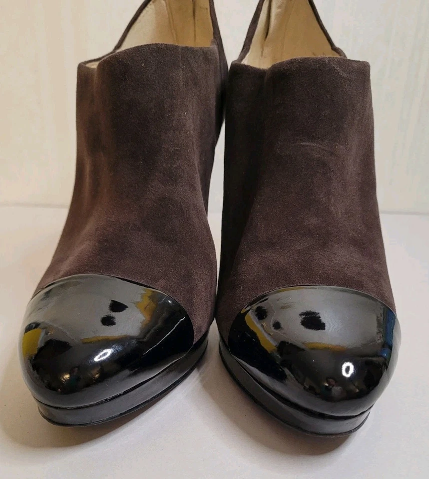 Nine West Brown Suede Heels Size 9 Patent Cap Toe I Holiday Party Classic NWissa - Image 3 of 4