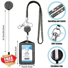 Eersida 2 Sets Rhinestone Lanyard Bling ID Card Holder Glitter Crystal