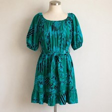 Boho Flowy Dress 16 Teal Floral Cottagecore Romantic Tiered Belted Coastal Chic
