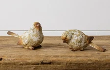 New Cottage Rustic Weathered SET 2 BIRD FIGURINE Shelf Sitter Figures