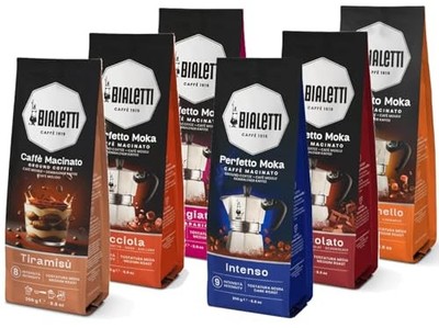 BIALETTI Perfekter gemahlener Kaffee Mokka, 6 Beutel à 250 Gramm, Karamell, Tira