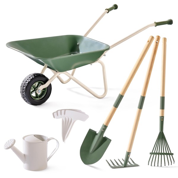 Kinder Schubkarre Gartenset Spielzeug Gartenwerkzeug GießKanne GrüN Ab 3 Jahren-image