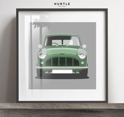 Austin Mini Van Artwork Poster Print, Classic Car Gift idea, Add Reg & Col
