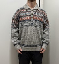 DDP Vintage Dale Of Norway Mens Wool Knit Grey Sweater Fair Isle Print Size L