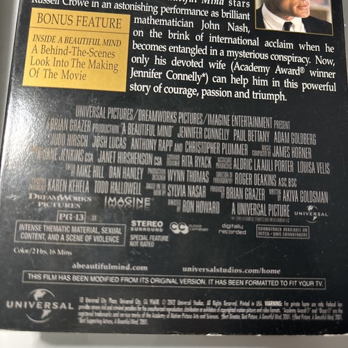 A Beautiful Mind By Sylvia Nasar 2001 Book Paperback W Russell Crowe VHS Bundle! - Picture 13 of 22