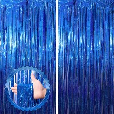 2 Pack Blue Tinsel Foil Fringe Curtains Metallic Party Streamers Backdrop
