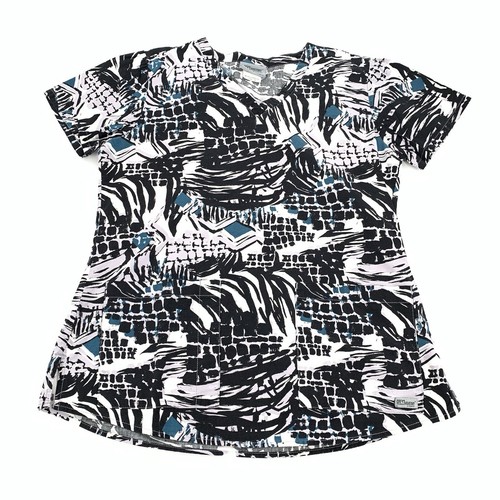 Grey's Anatomy Geometric Print Short Sleeve Scrub Top Medium White Black Blue M
