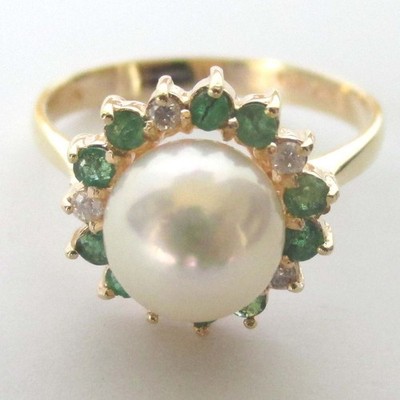 14K Kultur-, Smaragd- und Diamantring