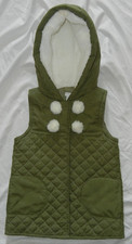 Girl Kids Puffer Vest Hooded Olive Green Small 5-6 Sleeveless Jacket Faux Fur