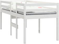 Letto a Soppalco Bianco 75X190 Cm in Legno Massello Di Pino