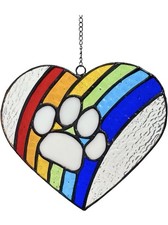 LastingTails Rainbow Dog Memorial Gifts, Paw Print Heart Suncatcher, Loss of Dog