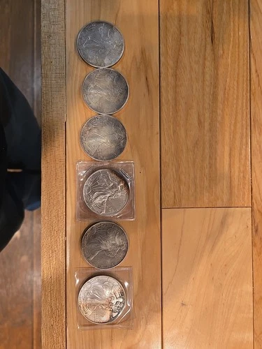 Lot Of 6 Silver American Eagle Coins BU 1 oz .999 Fine Uncirculated ( Toning)