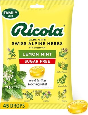 Ricola Big Bag Sugar Free Lemon Mint Cough Drops, 45 Drops, 1 Bag