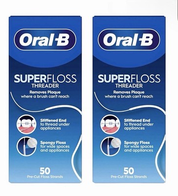 2x Oral B Dental SuperFloss - Zahnspange | Weite Räume | Brücken - 50 vorgeschnittene Strähnen