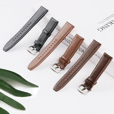 20mm 22mm - Bracelets De Montres Cuir Véritable Haut De Gamme - Noir Marron Café - Photo 1/4