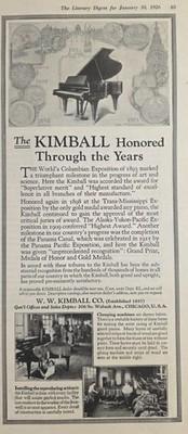 1926 Print Ad Kimball Pianos Columbian Exposition 1893 Award Winner Chicago,IL