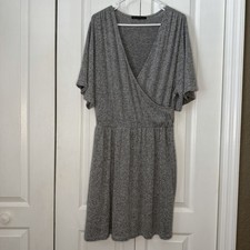 Boston Proper Heather Gray Midi Dress Wrap Style stretchy size L?