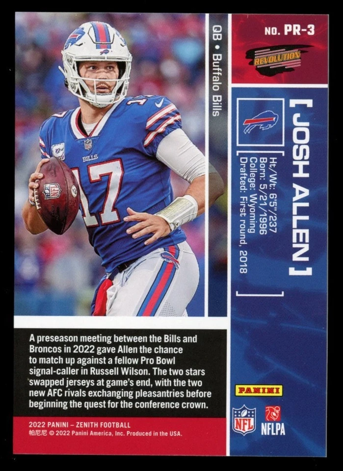 2022 PANINI ZENITH JOSH ALLEN PACIFIC REVOLUTION BUFFALO BILLS #PR-3 - Image 2 of 3