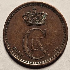 Denmark, Ore, 1886 (h)CS, Extra Fine, Scarce Low-Mintage Date, Bronze
