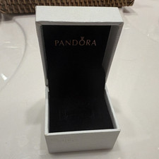 PANDORA White/Black Faux Leather Square Ring Jewelry Box, Velvet Lined 2x2"