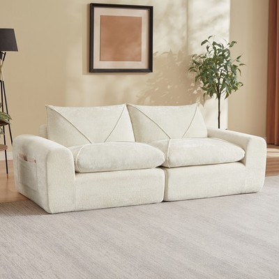 Modern Chenille Modular Sectional Sofa 2-Seat Couch No Assembly for Apartment