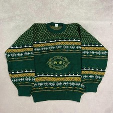 Vintage Abstract Knitted Jumper Embroidered Patterned Grandad Chunky Knit Men's