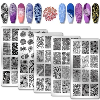 5pcs Linie Textur Nail Art Schablonen, 68 Muster Blume Nagel Stamping Platte ...