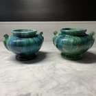 Pair Of Brush McCoy Art Pottery Onyx Drip Glaze Vase Blue Green