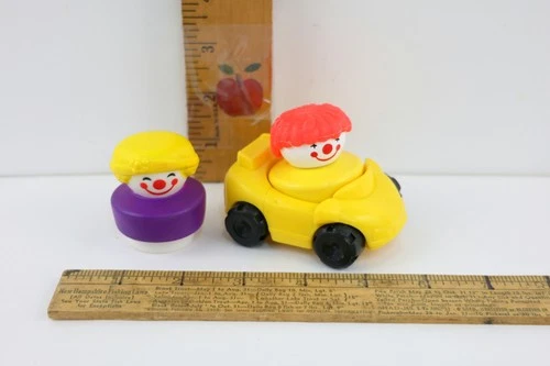 Vtg Fisher Price Little People Circus Train Clown Chunky Figure Lot of 2 & Car