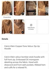 Calvin Klein Women's Brown Velour Full Zip Hoodie Logo Pattern Size L