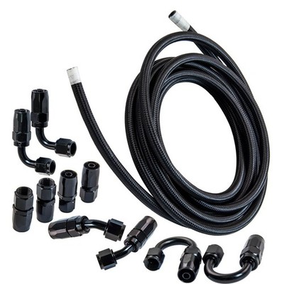 Stainless Steel Nylon Braided Oil Fuel Hose Line 16 Feet + AN6 Hose Fitting Kit