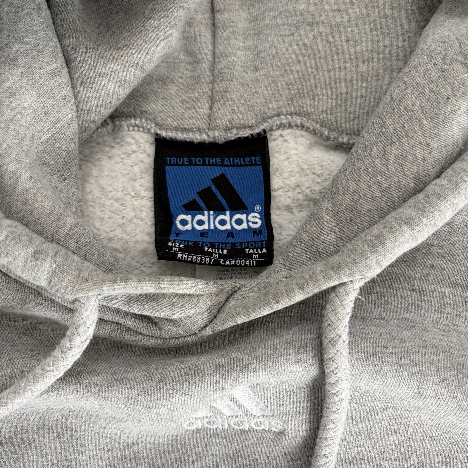RARE Vintage 90s Adidas Grey Hoodie With Blue Adidas Team Tag image 2